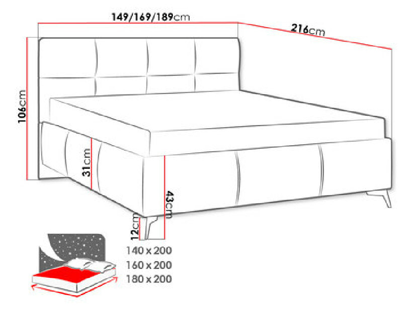 Tapeciran krevet sa spremnikom Mirjan Waverly (140x200) (Fresh 13)