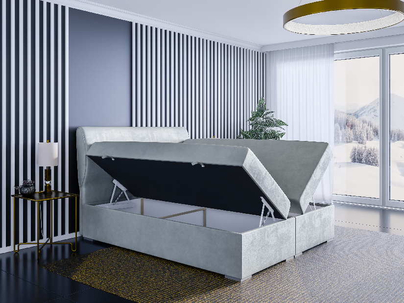 Bračni krevet Boxspring 180 cm Simoon (svijetlo siva) (s madracem i prostorom za odlaganje)