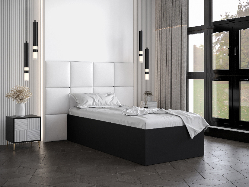 Jednostruki krevet s tapeciranim uzglavljem 90 cm Brittany 4 (crna mat + bijela) (s podnicom)