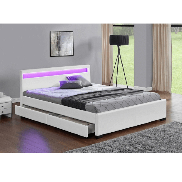 Bračni krevet 160 cm Clariona (bijela) (s podnicom i LED rasvjetom)