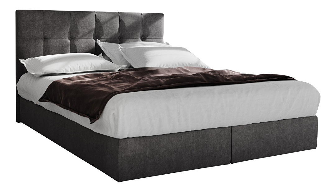 Bračni krevet Boxspring 160 cm Porto (siva) (s madracem i prostorom za odlaganje)