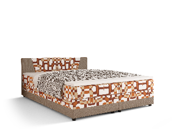 Bračni krevet  Boxspring 140 cm Linda (uzorak + svijetlosmeđa) (s madracem i prostorom za odlaganje)
