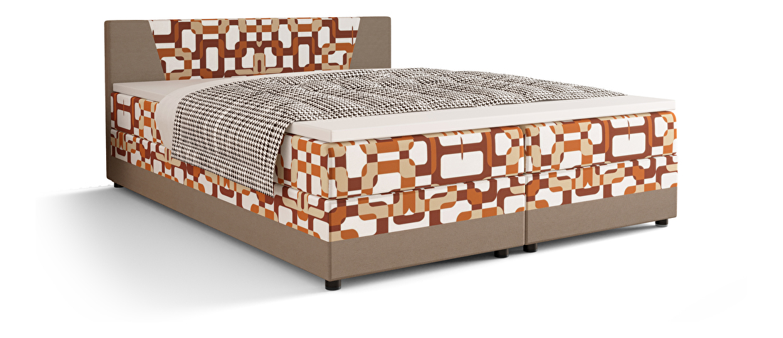 Bračni krevet Boxspring 160 cm Linda Comfort (uzorak + svijetlosmeđa) (s madracem i prostorom za odlaganje)