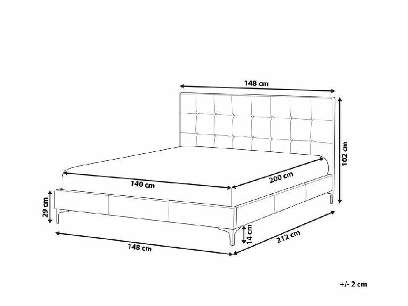 Bračni krevet 140 cm AMART (siva) (eko koža) (s podnicom)