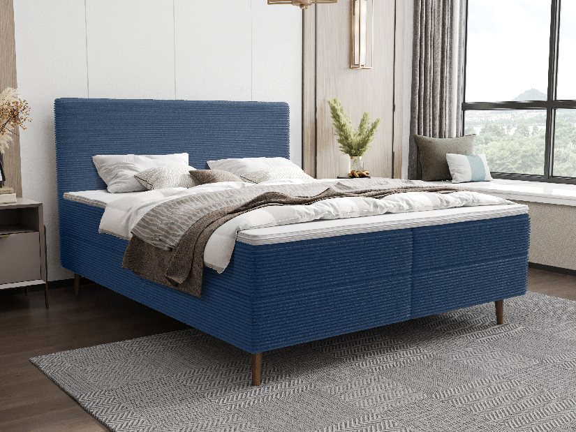 Bračni krevet 180 cm Napoli Comfort (plava) (s podnicom, s prostorom za odlaganje)