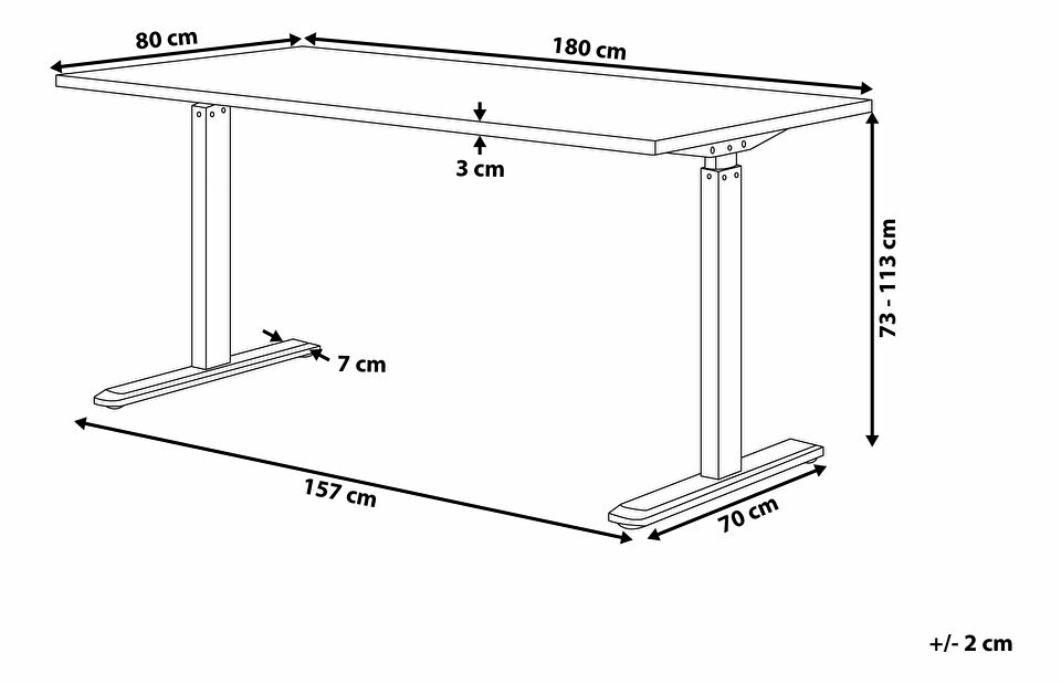 Pisaći stol- DESIRA II (180x80 cm) (crna + bijela) (ručno podesiv)