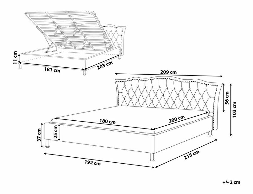 Bračni krevet 180 cm MATH (s podnicom i prostorom za odlaganje) (tamno siva baršunasta)