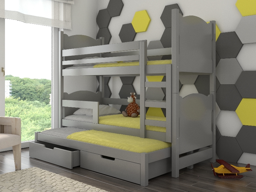 Dječji krevet na kat 180x75 cm Lukrécia (s podnicom i madracem) (siva)