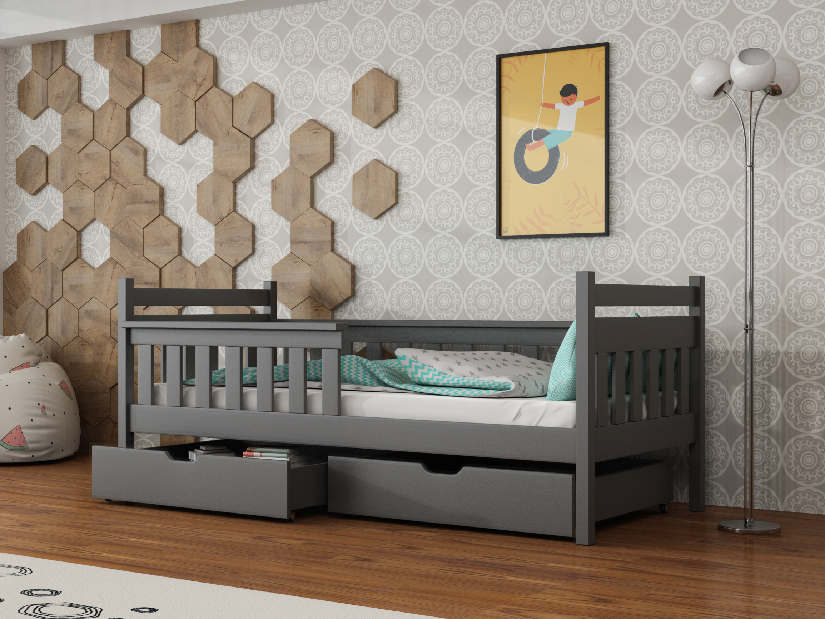 Dječji krevet 90 x 190 cm Emelda (s podnicom i prostorom za odlaganje) (grafit)