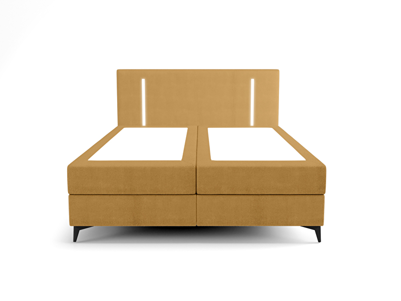 Bračni krevet 160 cm Ortega Comfort (boja senfa) (s podnicom i madracem, s prostorom za odlaganje) (s LED rasvjetom)