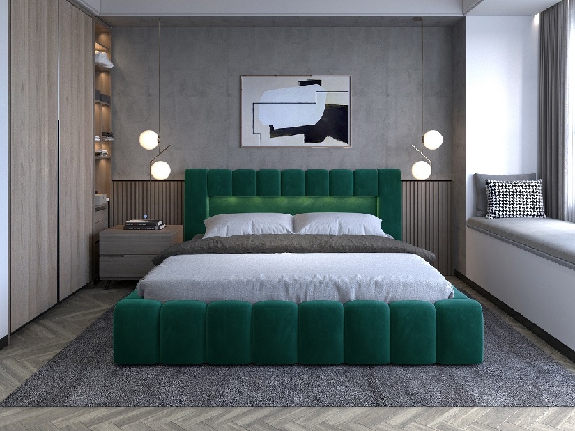 Bračni krevet 160 cm Luxa (svijetlo siva) (s podnicom, s prostorom za odlaganje i LED)