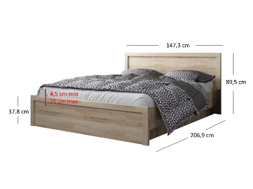 Bračni krevet 140 cm Jolene (hrast sonoma) (s podnicom)
