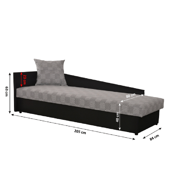 Jednostruki krevet (ležaj) 80 cm Jeannine (siva + crna) (s prostorom za odlaganje) (L) 
