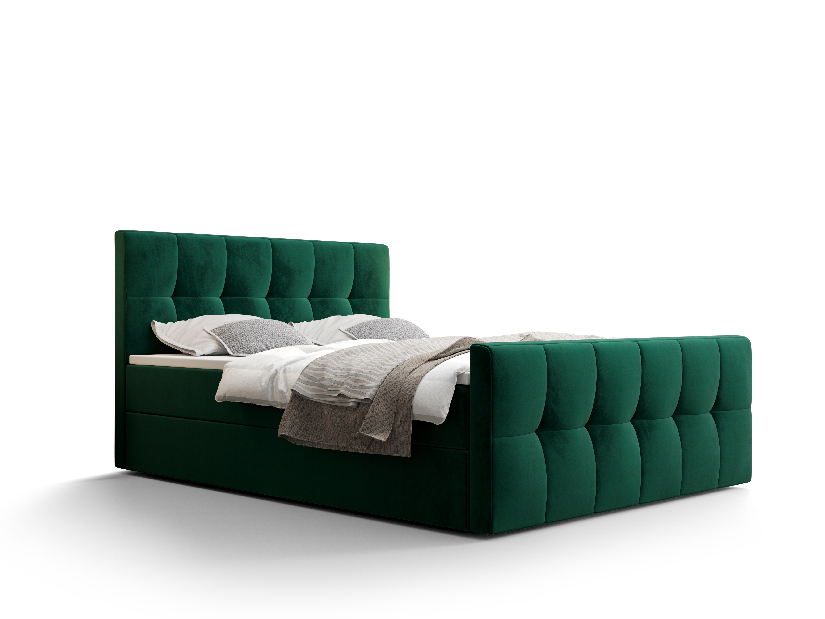 Bračni krevet Boxspring 140 cm Macheta (maslinasto zelena) (s madracem i prostorom za odlaganje)