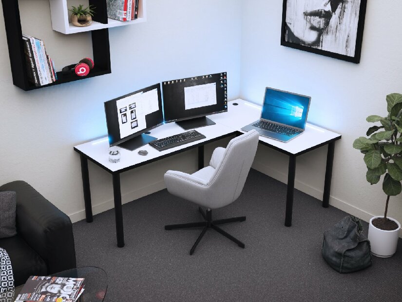 Kutni Gaming PC stol Gamer N (bijela + crna) (D)