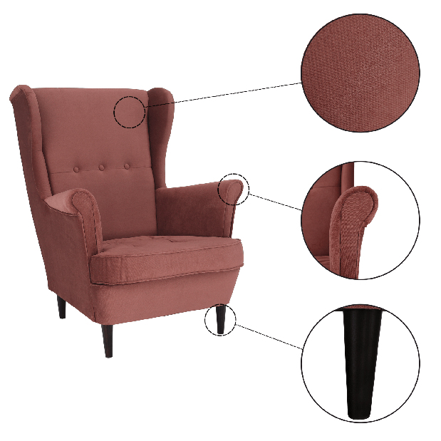 Fotelja Rytu (ružičasta + orah) 