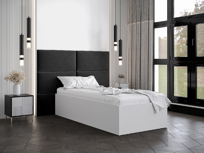 Jednostruki krevet s tapeciranim uzglavljem 90 cm Brittany 2 (bijela mat + crna) (s podnicom)