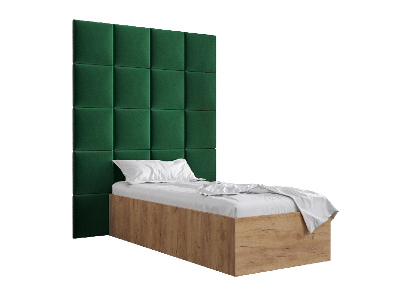 Jednostruki krevet s tapeciranim uzglavljem 90 cm Brittany 3 (hrast craft zlatni + zelena) (s podnicom)