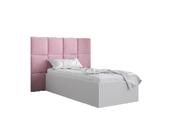 Jednostruki krevet s tapeciranim uzglavljem 90 cm Brittany 4 (bijela mat + ružičasta) (s podnicom)