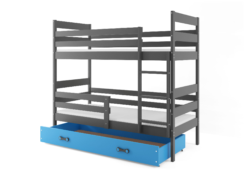 Krevet na kat 90 x 200 cm Eril B (grafit + plava) (s podnicom, madracem i prostorom za odlaganje)