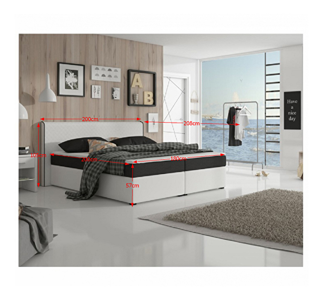 Bračni krevet Boxspring 180 cm Namakyra Megakomfort (bijela + crna) (s madracom i rešetkom) 