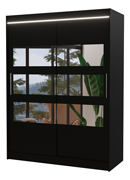 Ormar za garderobu Fioren (crna) (s LED rasvjetom) (s ogledalom)