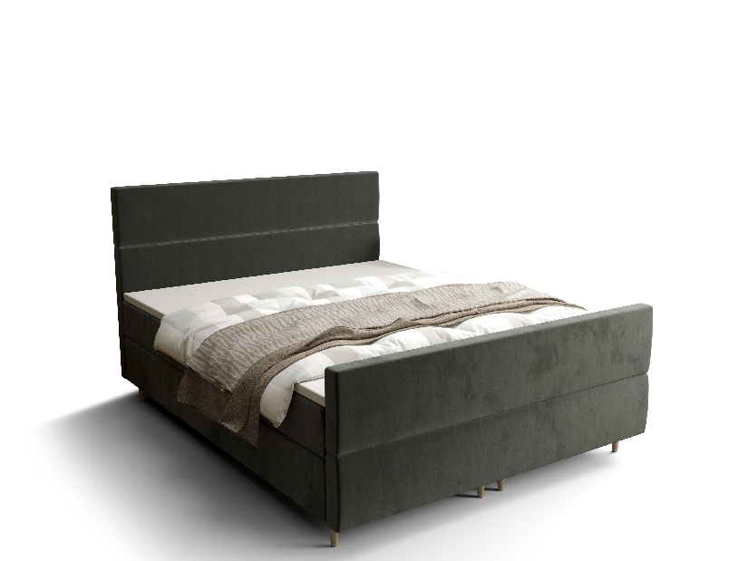 Bračni krevet Boxspring 160 cm Flu plus (tamnosiva) (s madracem i prostorom za odlaganje)