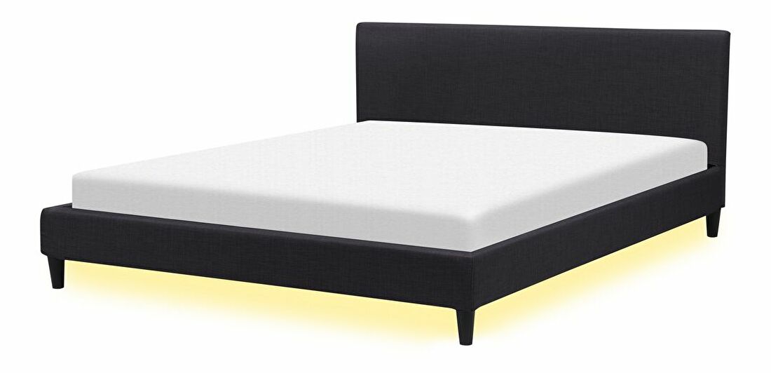 Bračni krevet 180 cm FUTTI (s podnicom i LED rasvjetom) (crna)