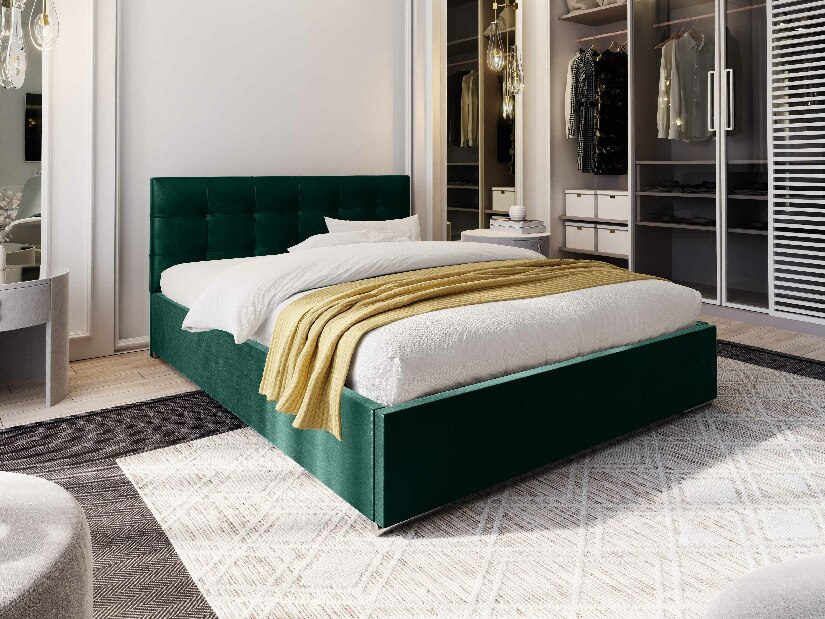 Bračni krevet 160 cm Hermila (tamnozelena) (s podnicom i prostorom za odlaganje)