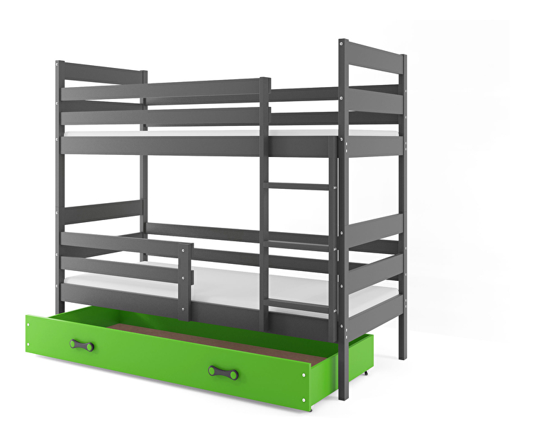 Krevet na kat 80 x 190 cm Eril B (grafit + zelena) (s podnicom, madracem i prostorom za odlaganje)