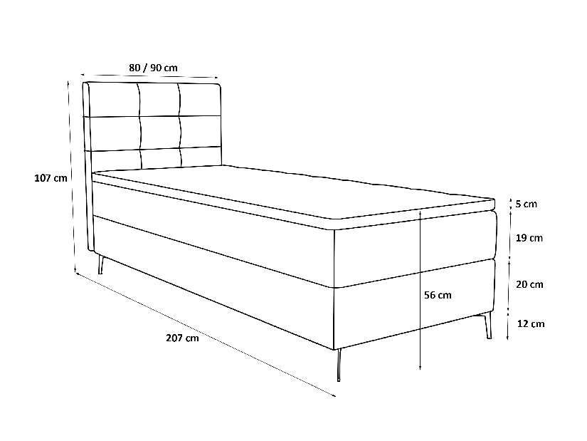 Jednostruki krevet 90 cm Infernus Comfort (crna) (s podnicom, bez prostora za odlaganje)