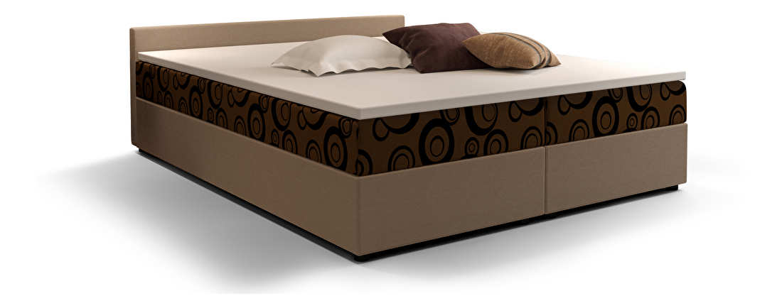 Bračni krevet Boxspring 140 cm Ceren (uzorak + svijetlosmeđa) (s madracem i prostorom za odlaganje)