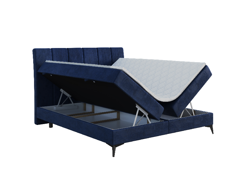 Bračni krevet Boxspring 140 cm Axel (tamno plava) (s madracem i prostorom za odlaganje)