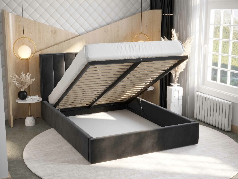 Bračni krevet 140 cm Ocie (tamnosiva) (s podnicom i prostorom za odlaganje)