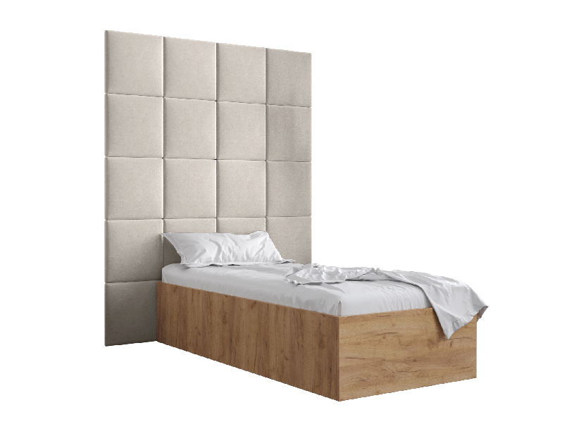 Jednostruki krevet s tapeciranim uzglavljem 90 cm Brittany 3 (hrast craft zlatni + krem) (s podnicom)