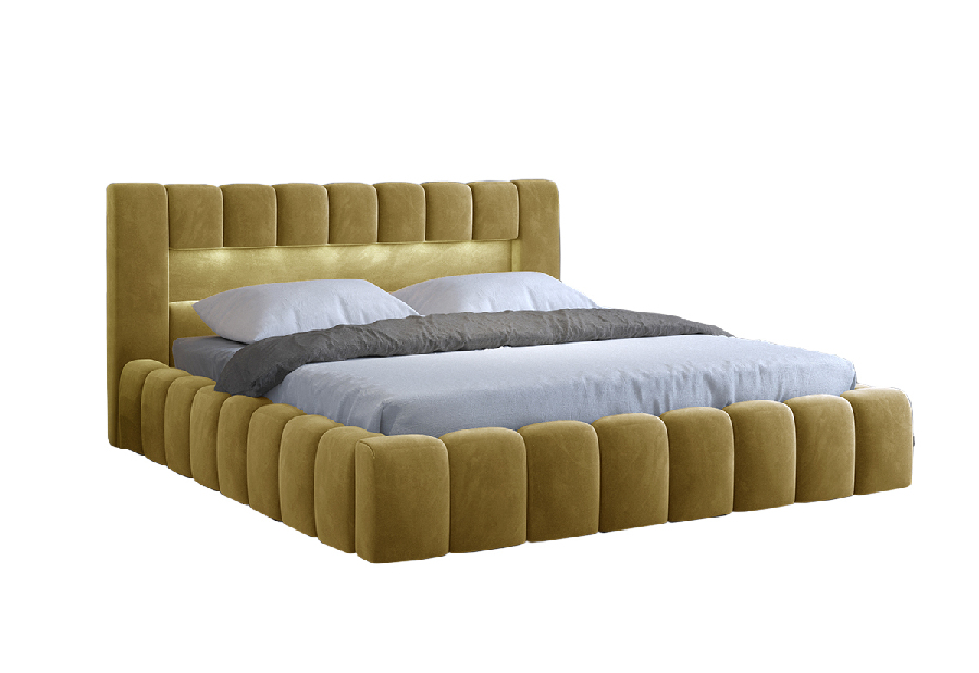 Bračni krevet 140 cm Luxa (boja senfa) (s podnicom, prostorom za odlaganje i LED)