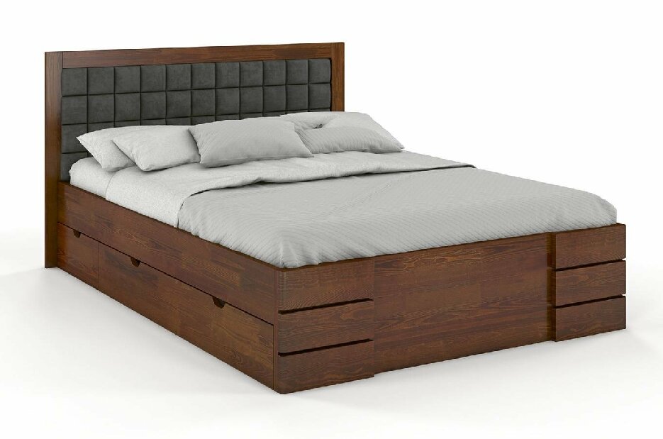 Bračni krevet 160 cm Storhamar High Drawers (borovina)