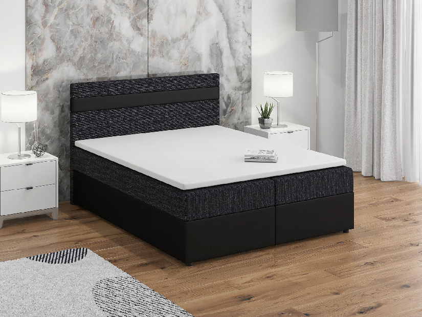 Bračni krevet Boxspring 160x200 cm Mimosa (s podnicom i madracem) (crna + crna)