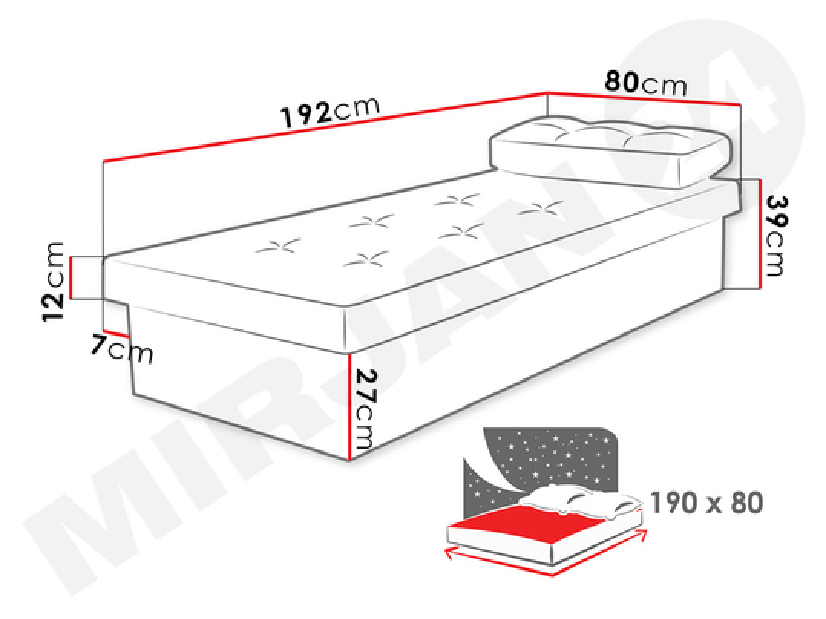 Jednostruki krevet Mirjan Niralitha (bijela) (suedine 24) (bez prostora za odlaganje)