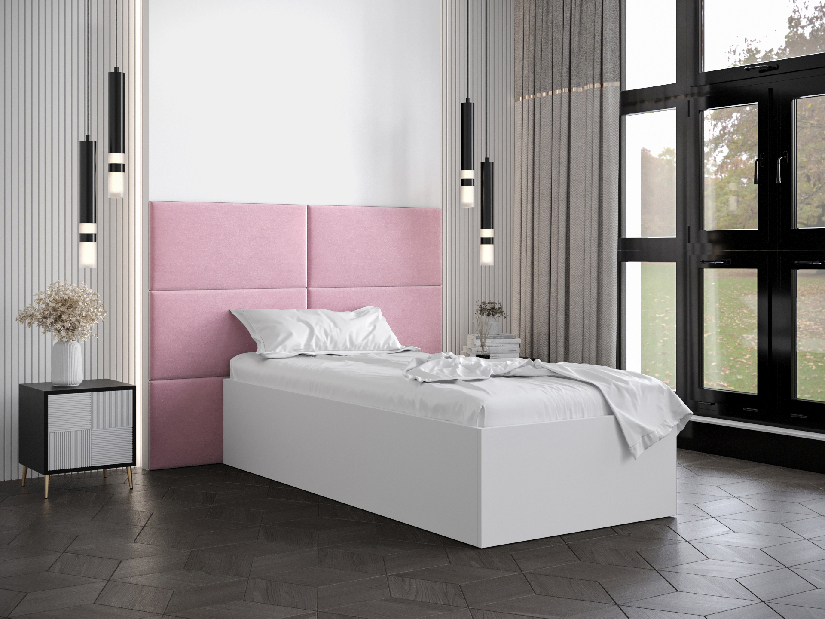 Jednostruki krevet s tapeciranim uzglavljem 90 cm Brittany 2 (bijela mat + ružičasta) (s podnicom)