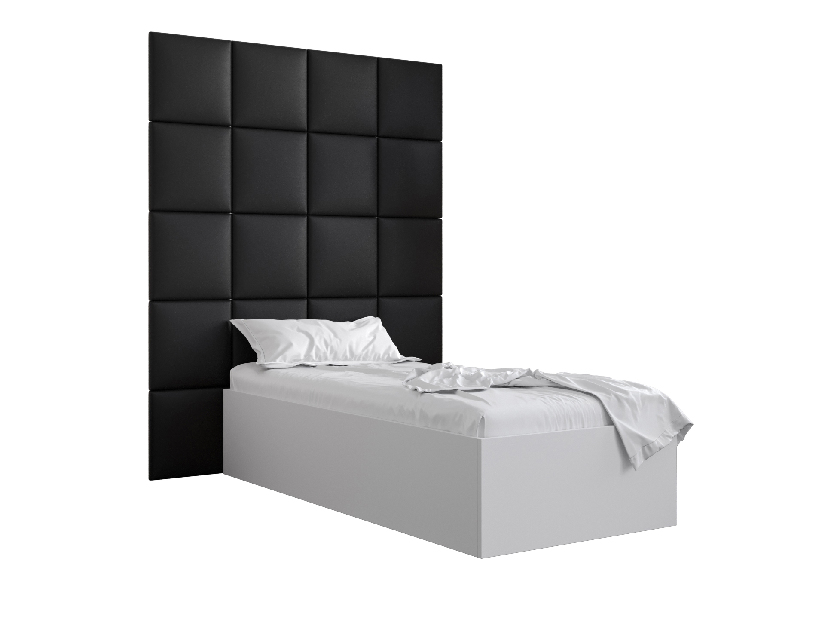 Jednostruki krevet s tapeciranim uzglavljem 90 cm Brittany 3 (bijela mat + crna) (s podnicom)