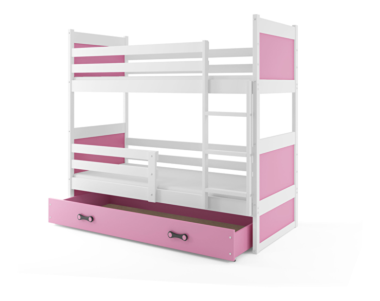 Krevet na kat 90 x 200 cm Ronnie B (bijela + ružičasta) (s podnicom, madracem i prostorom za odlaganje)