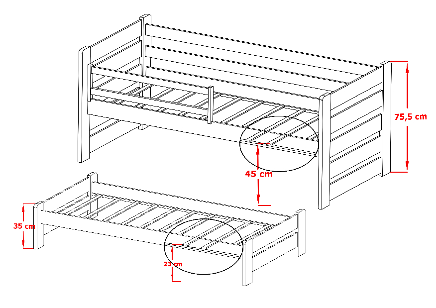 Dječji krevet 80 x 180 cm SIMO (s podnicom i prostorom za odlaganje) (borovina)