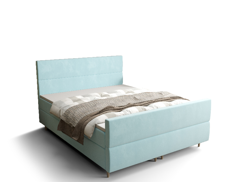 Bračni krevet Boxspring 140 cm Flu Plus Comfort (svijetloplava) (s madracem i prostorom za odlaganje)