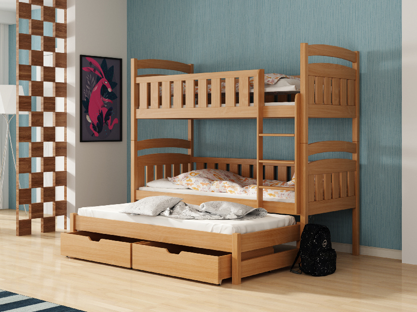 Dječji krevet 90 x 200 cm OLLIE (s podnicom i prostorom za odlaganje) (bukva)