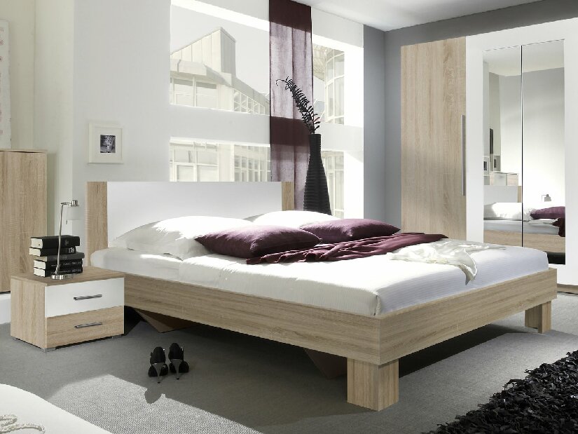 Bračni krevet 180 cm Verwood Tip 52 (sonoma + bijela) (s noćnim stolićima) 
