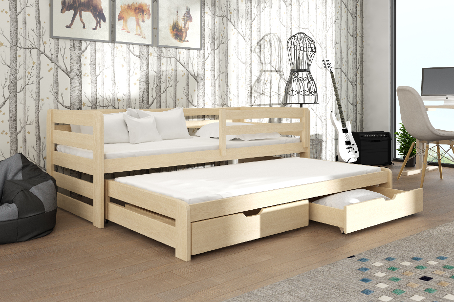 Dječji krevet 90 x 190 cm SIMO (s podnicom i prostorom za odlaganje) (borovina)