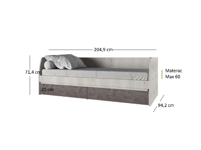 Jednostruki krevet 90 cm Norine (arktička joha + oniks) (s podnicom)