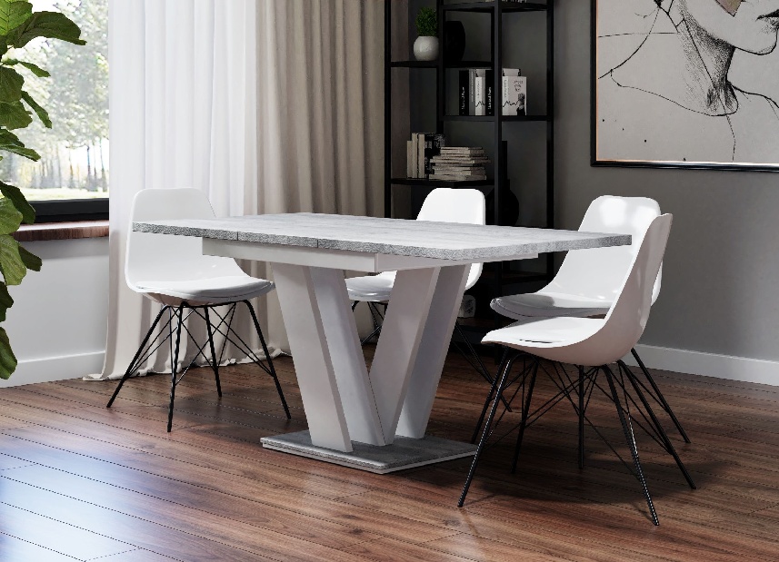 Blagovaonski stol Mabea (bijela + kamen) (za 4 do 6 osoba) *rasprodaja