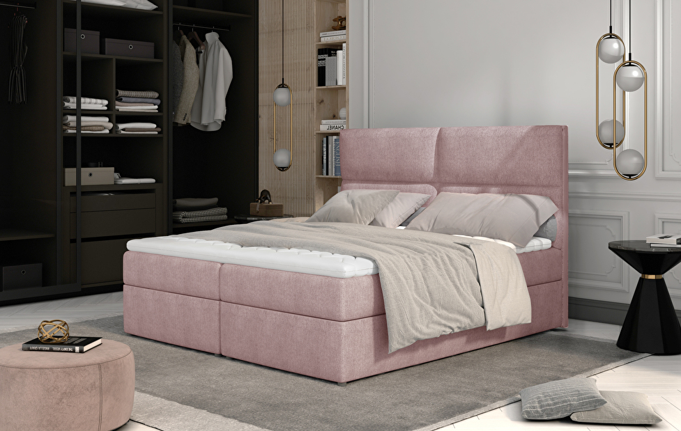 Bračni krevet Boxspring 165 cm Alyce (ružičasta) (s madracima)